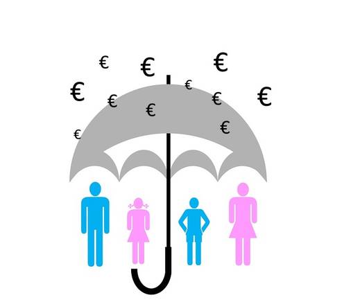 Grafik von Menschen, die unter einem Regenschirm Schutz suchen