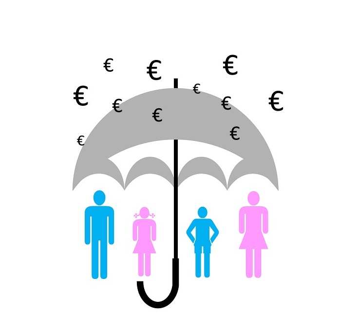 Grafik von Menschen, die unter einem Regenschirm Schutz suchen