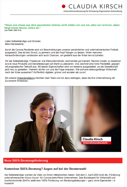 Screenshot von UCK-Newsletter